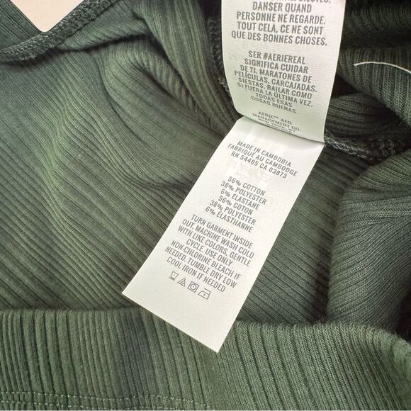 NWT Aerie Green Size L Flared High Waist Kick Flare Ribbed Pants Cropped Cotton - Picture 10 of 12